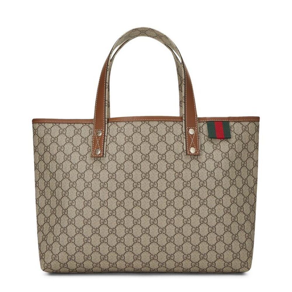 Gucci Brown Coated Canvas & Leather Web Loop Tote (Authentic Pre-Loved)